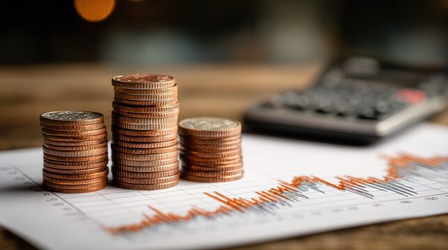 Calculator Surrounded by Coins Symbolizing Financial Planning and Wealth Management for Prosperity