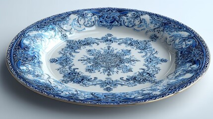 Antique serving platter blue and white porcelain decorative dish vintage china oval tray home decor collectible