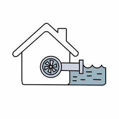 Vector icon Hydroelectric power plant, renewable energy, natural technology 