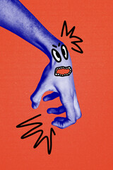 Trend template sketch design 3D collage of body language sign hand finger gesture face confused bad...