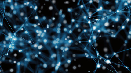 Luminous Digital Network of Interconnected Nodes on a Dark Background