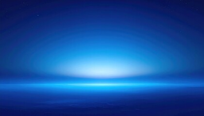 Serene blue gradient ocean horizon at twilight, evoking calmness and tranquility for backgrounds