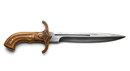 A centered pirate dagger replica with light wooden handle, displayed flat on white backdrop