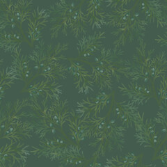 Seamless pattern with a branch of Virginia juniper