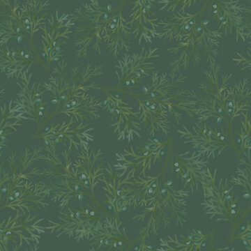 Seamless pattern with a branch of Virginia juniper