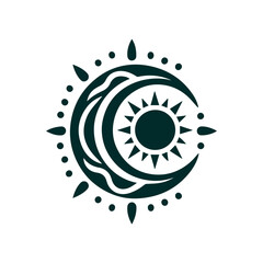 Tribal moon crescent in dark green, flat design