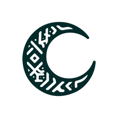 Tribal moon crescent in dark green, flat design