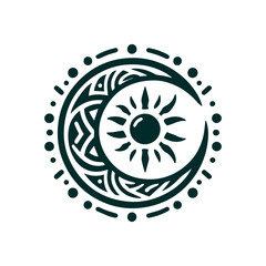 Tribal moon crescent in dark green, flat design