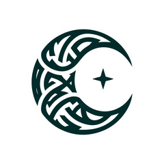 Tribal moon crescent in dark green, flat design
