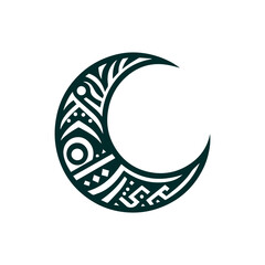 Tribal moon crescent in dark green, flat design