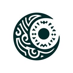 Tribal moon crescent in dark green, flat design