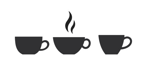 Coffee cup vector icon. Tea mug hot cafe black silhouette espresso icon set, coffee symbol.