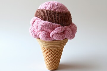Creative knitted ice cream cone: whimsical textile art for playful home decor and craft inspiration