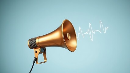 Vintage brass megaphone with sound waves, symbolizing clear communication on a gradient backdrop.