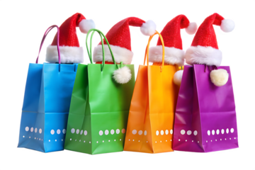 colorful shopping bags with a festive christmas  isolated on white background PNG , AI GENERATED