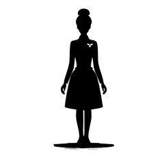 Silhouette of a woman standing in a dress on a white background  