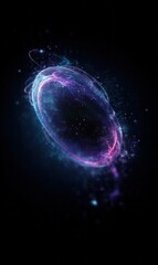 Obraz premium Glowing orb emits purple and blue particles in darkness