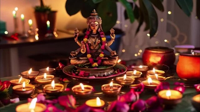Holiday composition for happy celebrate Diwali, abstract vivid composition consists of fictional unreal fantastic vision on background