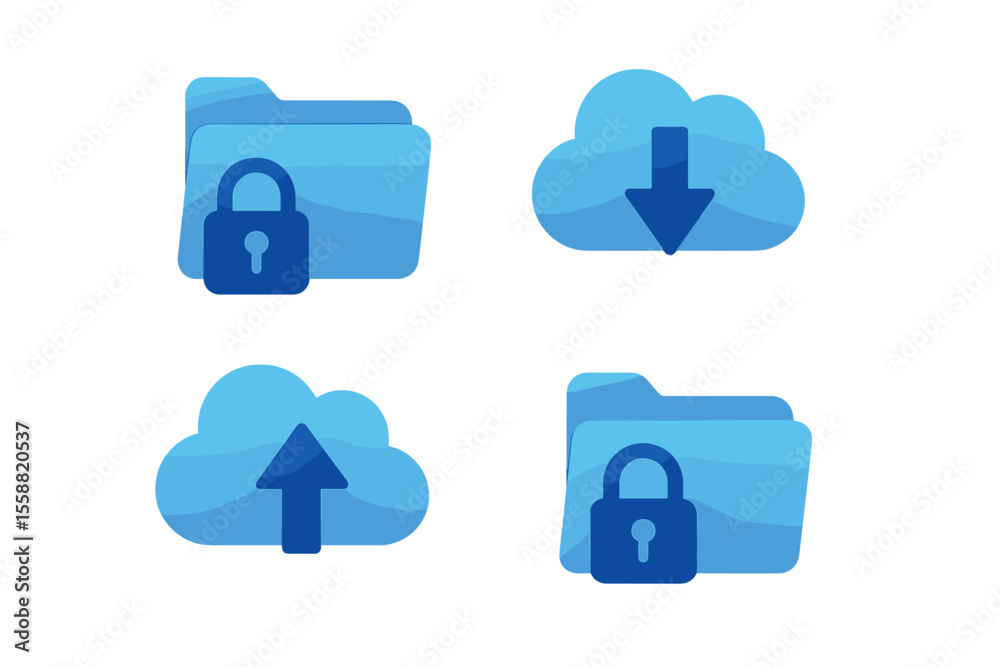 Poster digital icons representing cloud storage and file management with a focus on security and accessibil