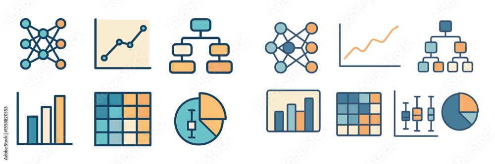 Poster visual representation of data analytics tools and graphs illustrating business intelligence concepts