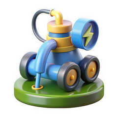 Stylized 3d cartoon electric vehicle with lightning bolt symbol on transparent background isolated on transparent background