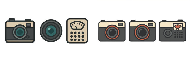 Various camera icons depicting different designs and features arranged in a line