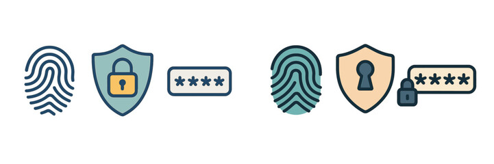 Digital security icons showcasing fingerprint and password protection concepts for online safety and privacy