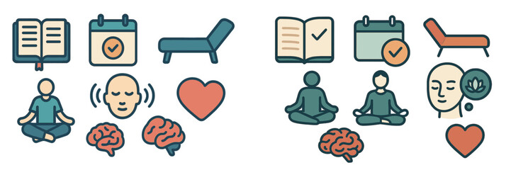 Meditation and mindfulness symbols representing mental wellness activities for personal growth
