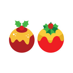 Traditional Christmas Pudding Icon Set for Festive Menu Vector illustration