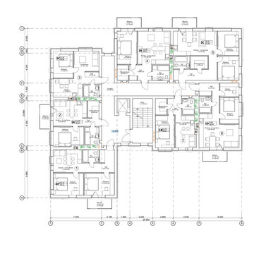 Vector architectural project of a multistory building floor plan	
