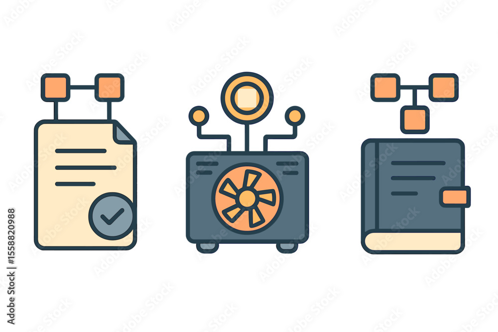 Aufkleber visual representation of data flow between documents and processing systems in an abstract style