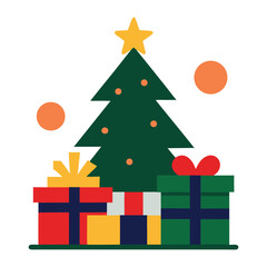 Gift Boxes Wrapped and Placed Under Christmas Tree Vector illustration