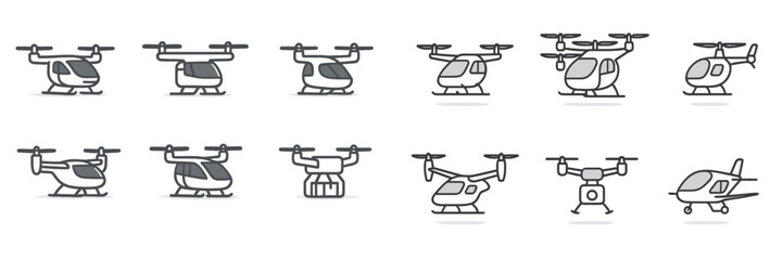 Different types of drones and helicopters with varying designs and features suitable for various applications