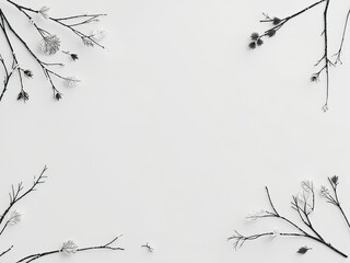 Simple Nature Frame, Branches and Leaves in Monochrome