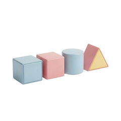 Obraz premium Pastel Geometric Shapes: Cube, Cylinder, Triangle Isolated