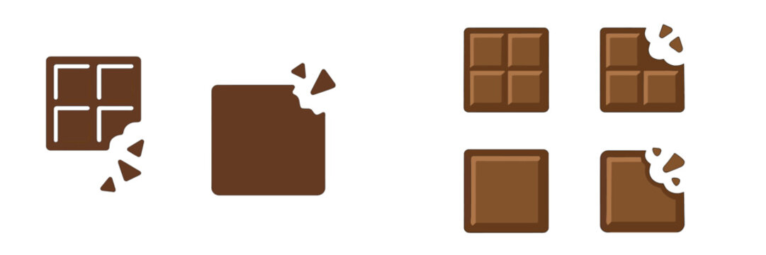 Popular chocolate bar designs featuring broken and whole pieces displayed on a white background for illustration