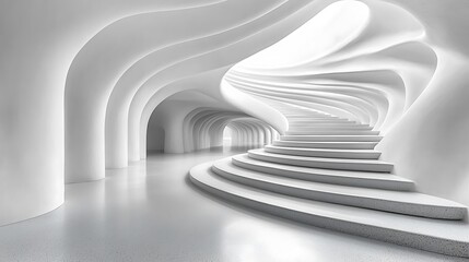 Obraz premium Curvilinear staircase ascending within surreal hall