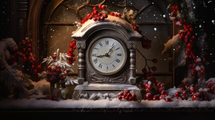 vintage clock christmas scene