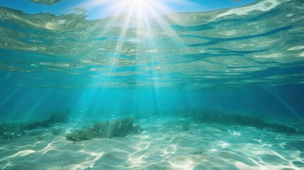 Naklejka premium underwater sunlight rays on sandy ocean floor