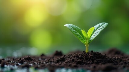 Naklejka premium Close-up of Young Green Plant Sprout Growing in Soil, Symbol of Growth and Life