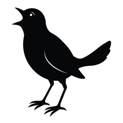 Black silhouette of a bird with its beak open singing a song