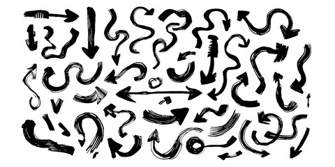 Vector abstract assortment of black arrows on white set hand drawn design elements collection