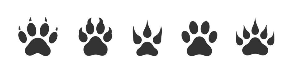 Dog or cat paw print icon. Bear vector paw lion footprint animal silhouette. Panther foot tiger pattern shape mark icon © kolonko