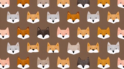 Fototapeta premium Cute foxes faces in a seamless pattern