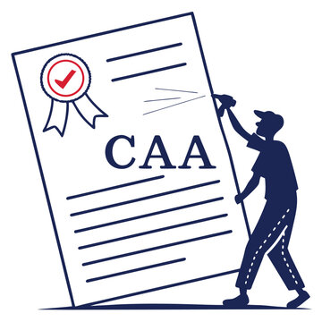 Vector art of a man cleaning a caa certificate, isolated on white background