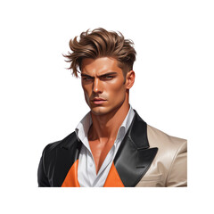 Handsome Man in Stylish Suit, Digital Art Portrait