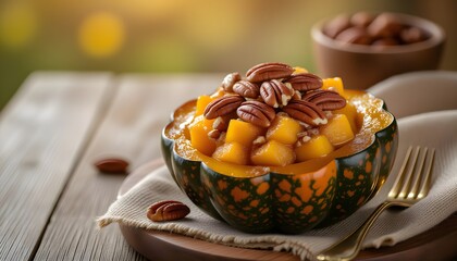 Homemade Roasted Acorn Squash with Brown Sugar and Pecans