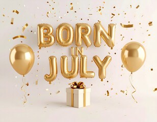 Golden Balloons and Gift Box Celebrating Birth Month in July Festive Theme