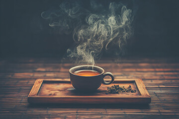 Mindful Tea Moment with Rising Steam and Cozy Atmosphere