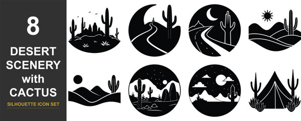 Vibrant desert landscape with iconic cactus and mountain range silhouette
